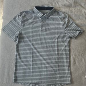 lululemon athletica Gray and White Striped Polo Shirt